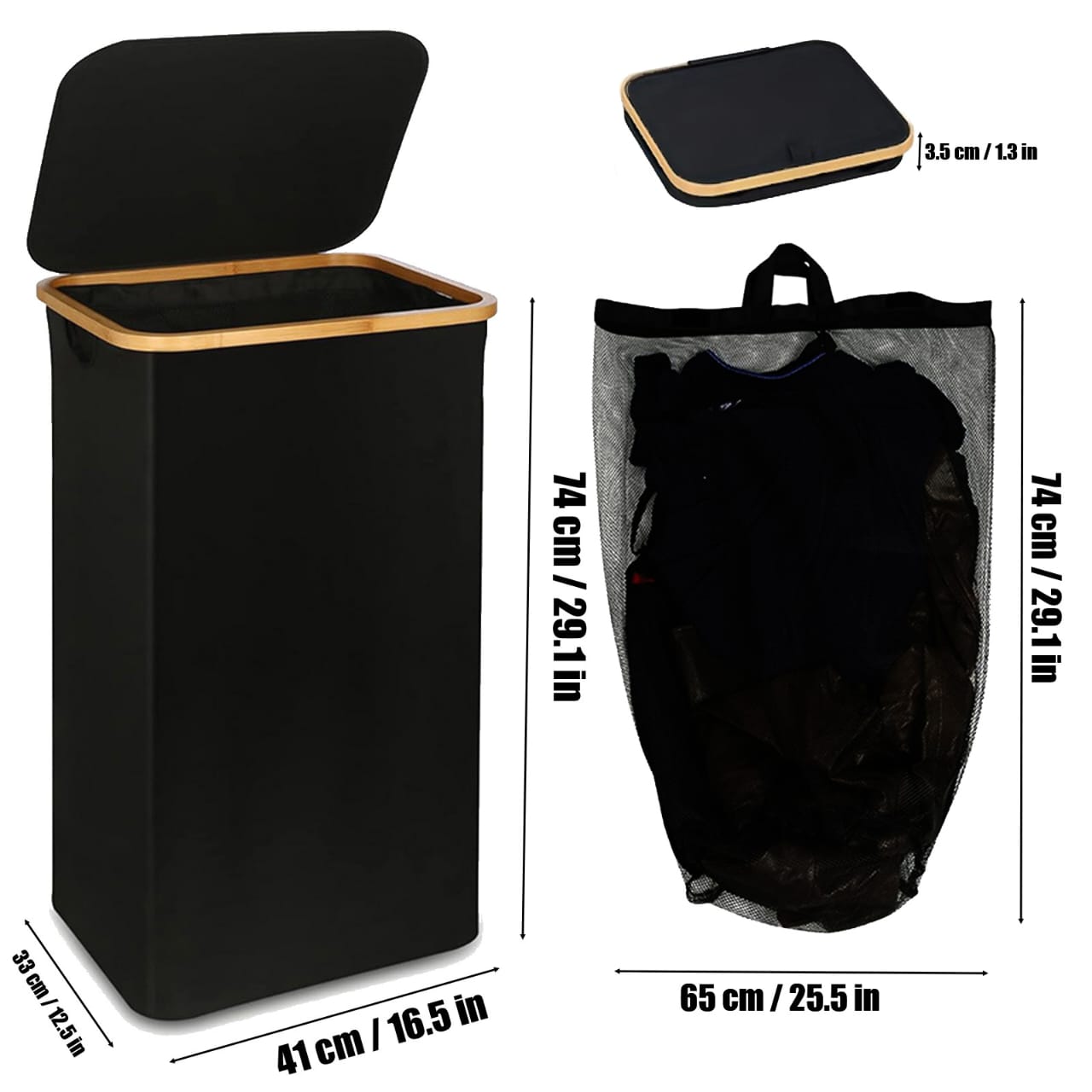 Foldable laundry basket with lid and inner cloth | - Elegant Households KE