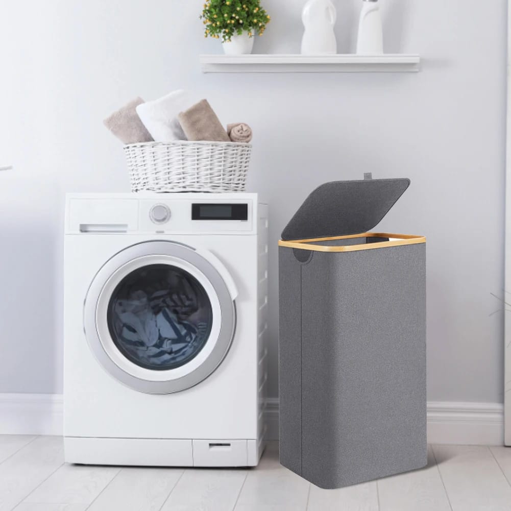 Foldable laundry basket with lid and inner cloth | - Elegant Households KE