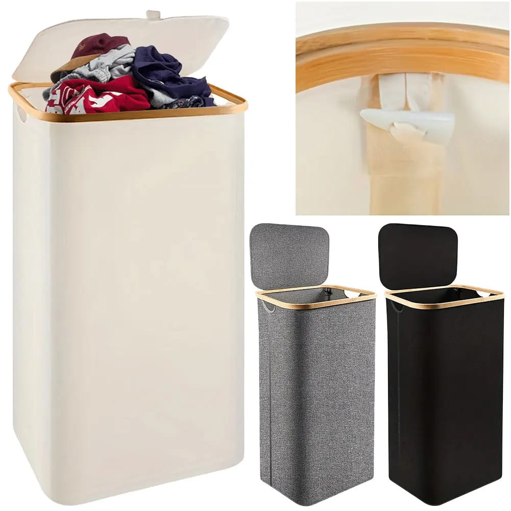 Foldable laundry basket with lid and inner cloth | - Elegant Households KE