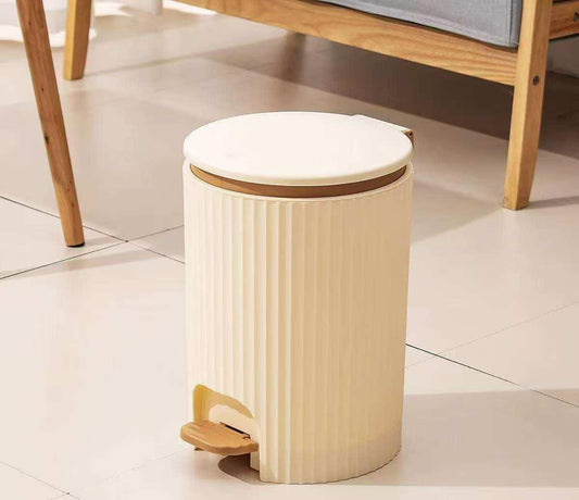 Foot Pedal Dustbin – Hard Plastic Push Trash Can in Grey or Beige | - Elegant Households KE