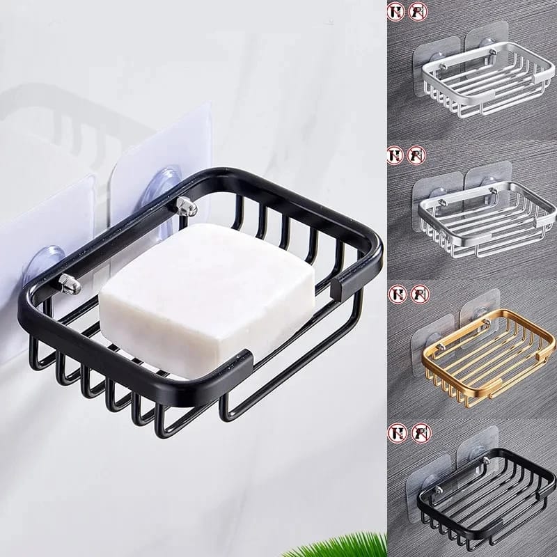 Free Punch Wall - Mounted Aluminum Drain Soap Dish Holder Drainer | - Elegant Households KE