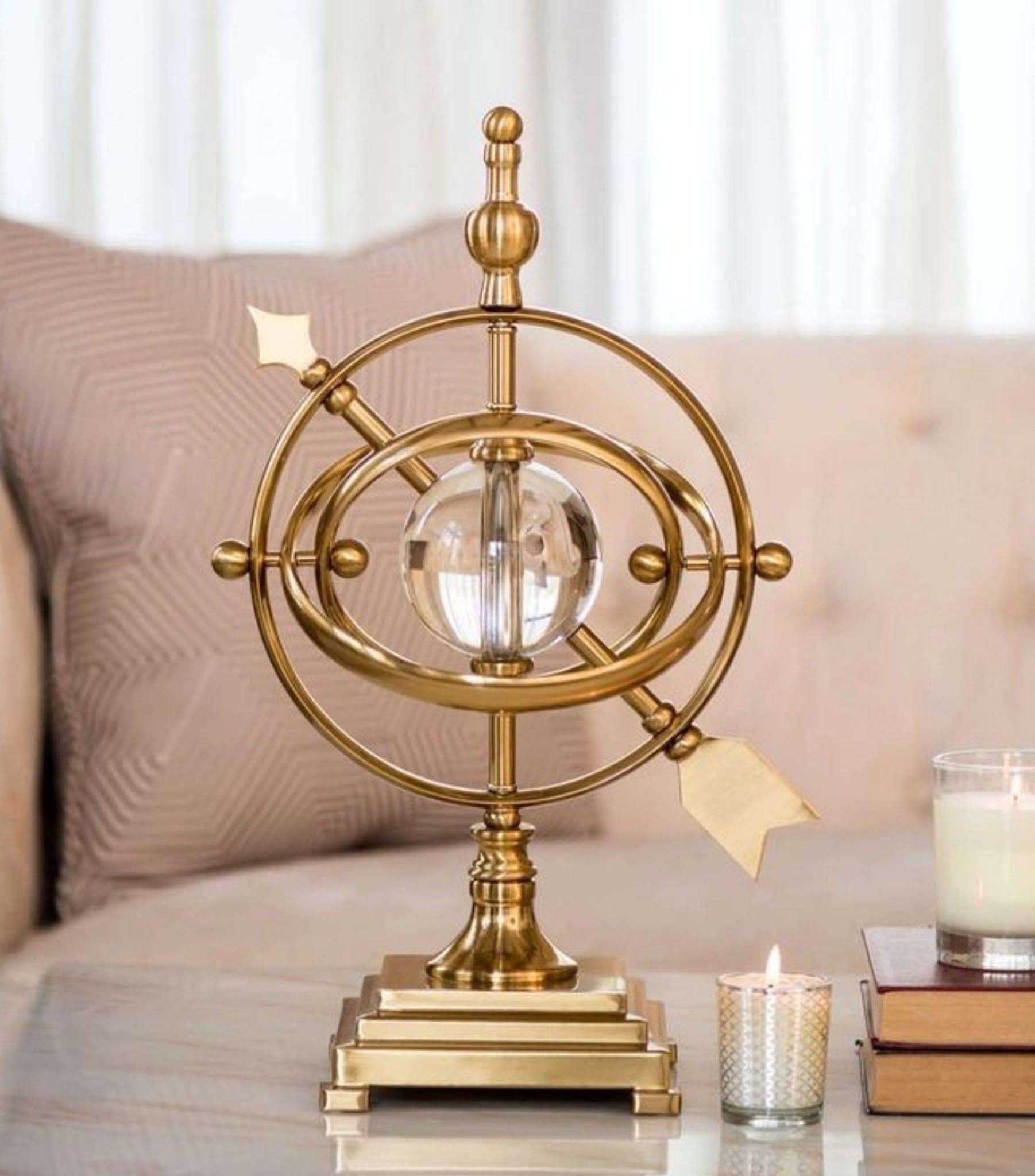 Generique Crystal Sphere with Golden Orbital Ring Décor | - Elegant Households KE