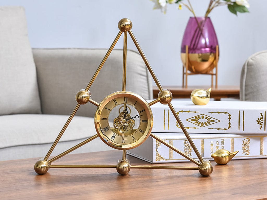 Geometric Desktop Clock – Modern Gold Triangle Table Clock with Quartz Movement | - Elegant Households KE
