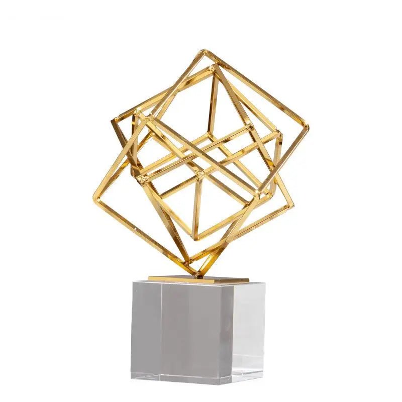 Geometric Gold Metal Ornament – Modern Decorative Sculpture for Home & Office | - Elegant Households KE