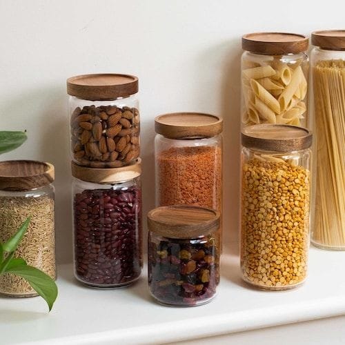 Glass container with a bamboo lid | - Elegant Households KE