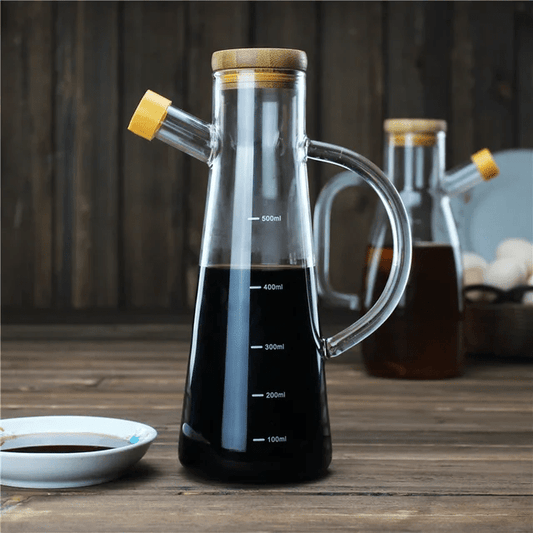 Glass oil/vinegar jar with Bamboo lid | - Elegant Households KE