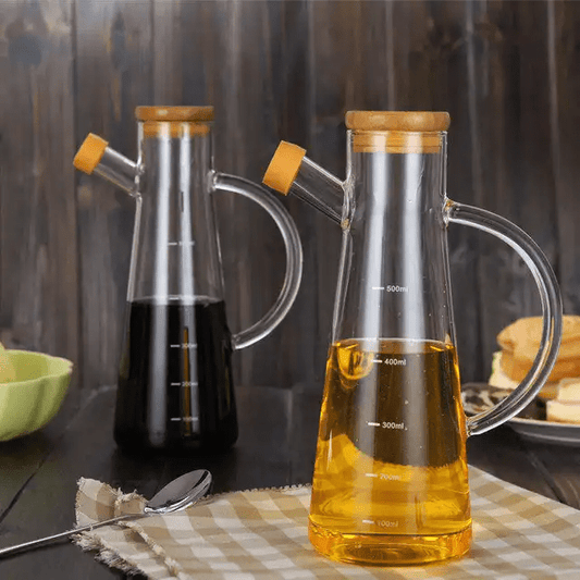 Glass oil/vinegar jar with Bamboo lid | - Elegant Households KE