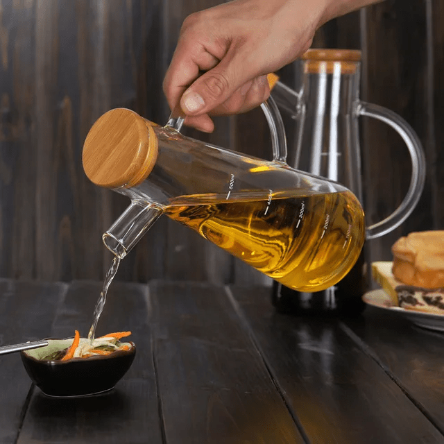 Glass oil/vinegar jar with Bamboo lid | - Elegant Households KE