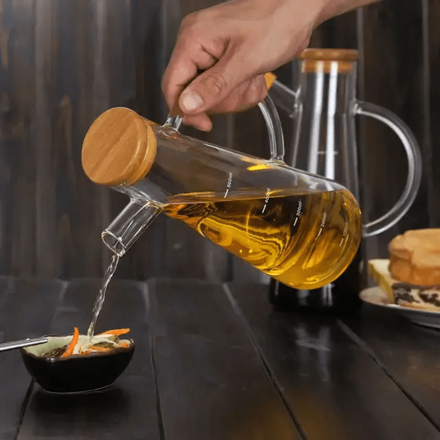 Glass oil/vinegar jar with Bamboo lid | - Elegant Households KE