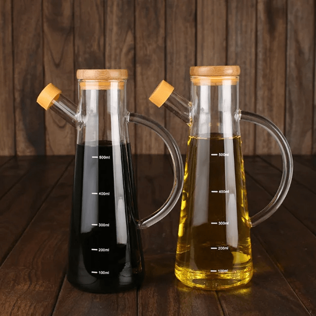 Glass oil/vinegar jar with Bamboo lid | - Elegant Households KE