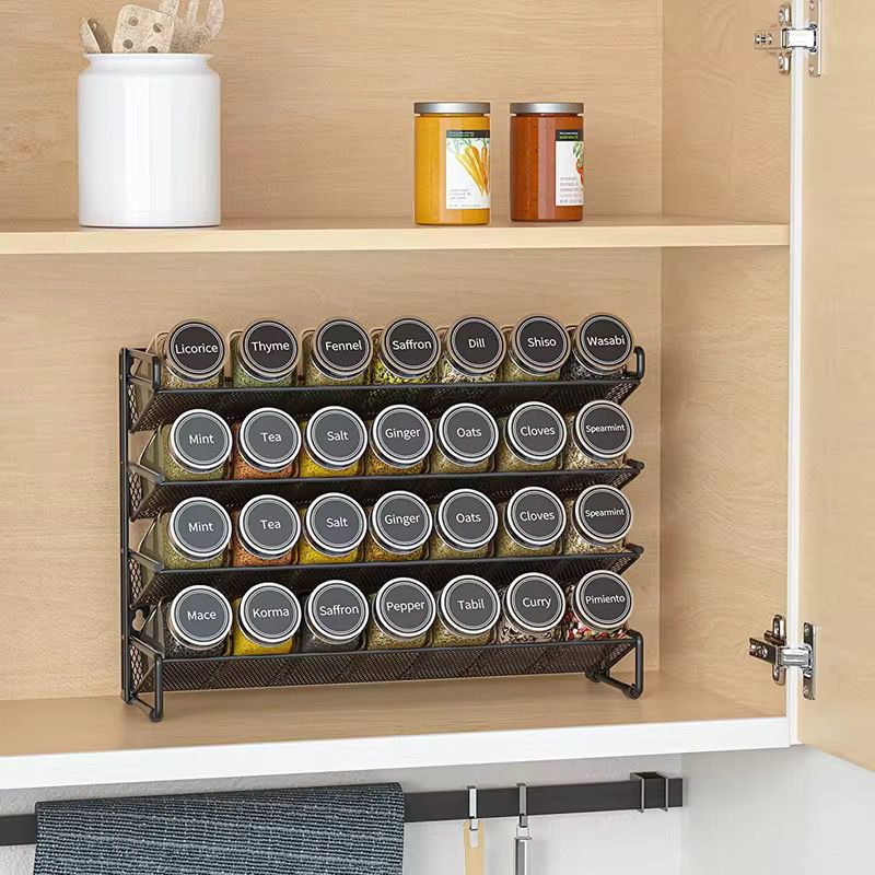 Glass Spice Jars Set Spice Jars, Funnel, Labels,Pen, Brush & Spice rack Set | - Elegant Households KE
