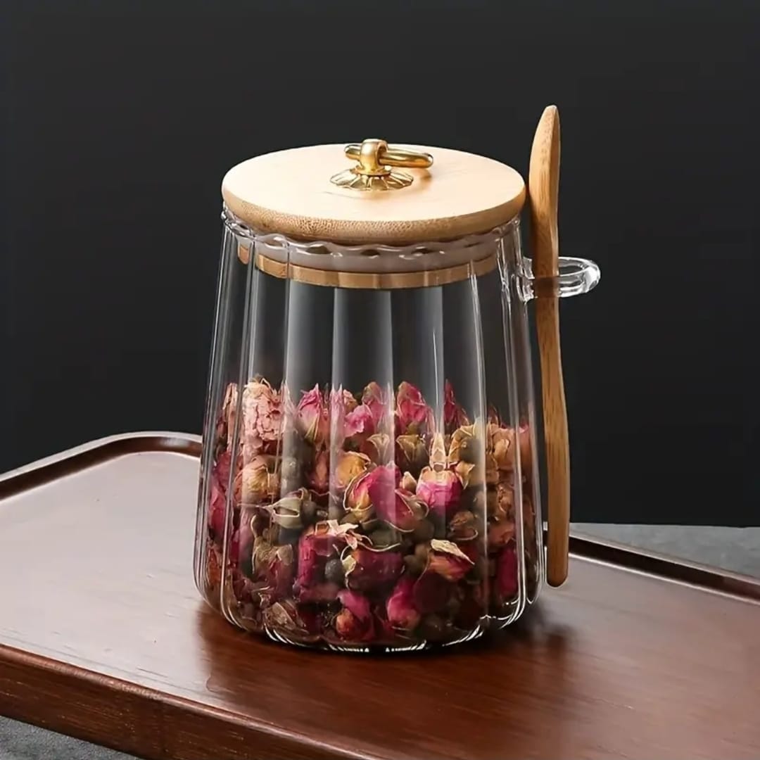 Glass Storage Jar with Bamboo Lid /spoons | - Elegant Households KE