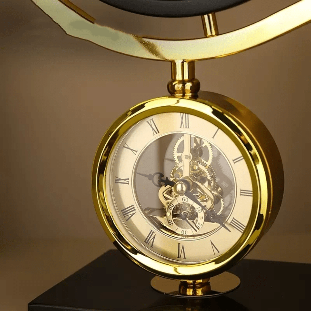 Gold Globe Clock with Marble Base – Luxury Desktop World Time Ornament | - Elegant Households KE