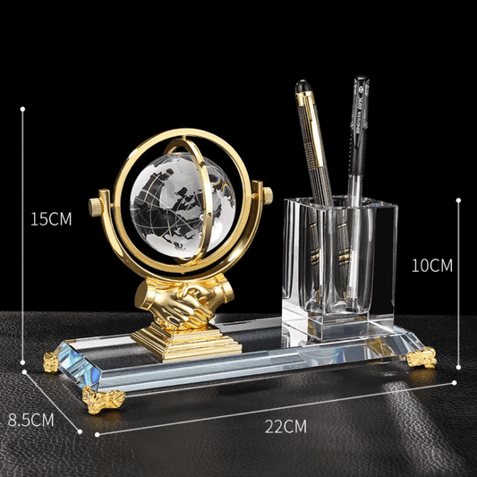 Gold Globe Desktop Gift with Crystal Pen Holder | - Elegant Households KE