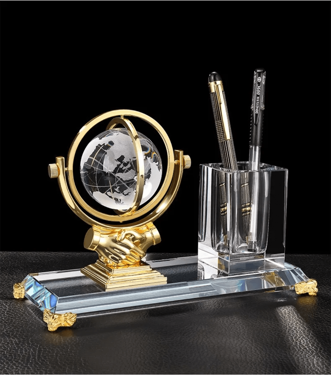Gold Globe Desktop Gift with Crystal Pen Holder | - Elegant Households KE