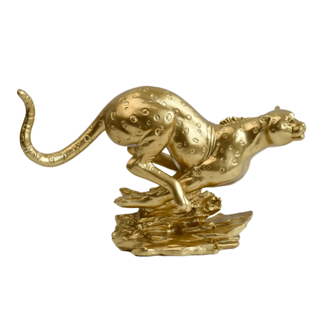 Gold Resin Leopard Statue – Luxury Running Leopard Figurine for Home & Office Decor | - Elegant Households KE