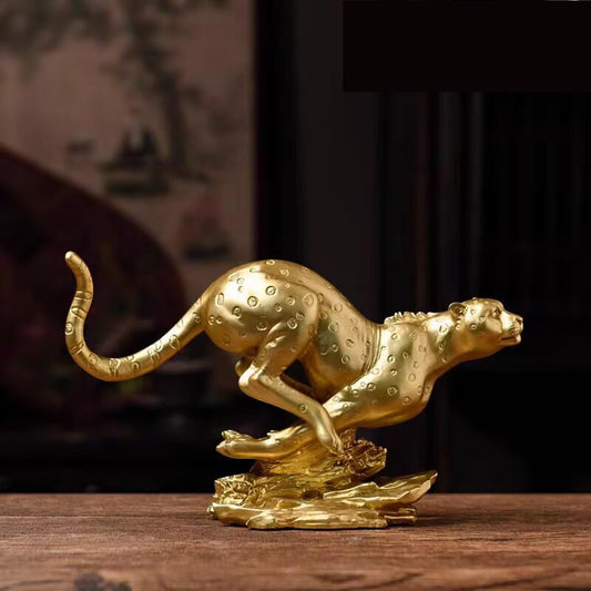 Gold Resin Leopard Statue – Luxury Running Leopard Figurine for Home & Office Decor | - Elegant Households KE
