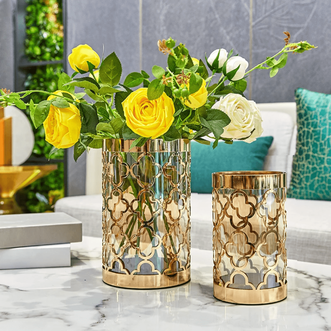Golden Decorative Flower Vase – Luxury Metal Centerpiece | - Elegant Households KE