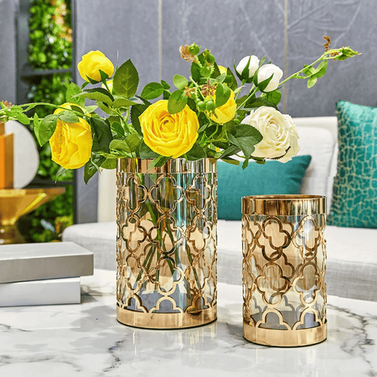 Golden Decorative Flower Vase – Luxury Metal Centerpiece | - Elegant Households KE