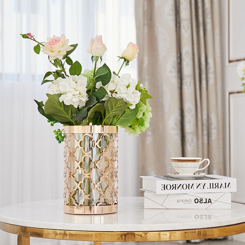 Golden Decorative Flower Vase – Luxury Metal Centerpiece | - Elegant Households KE