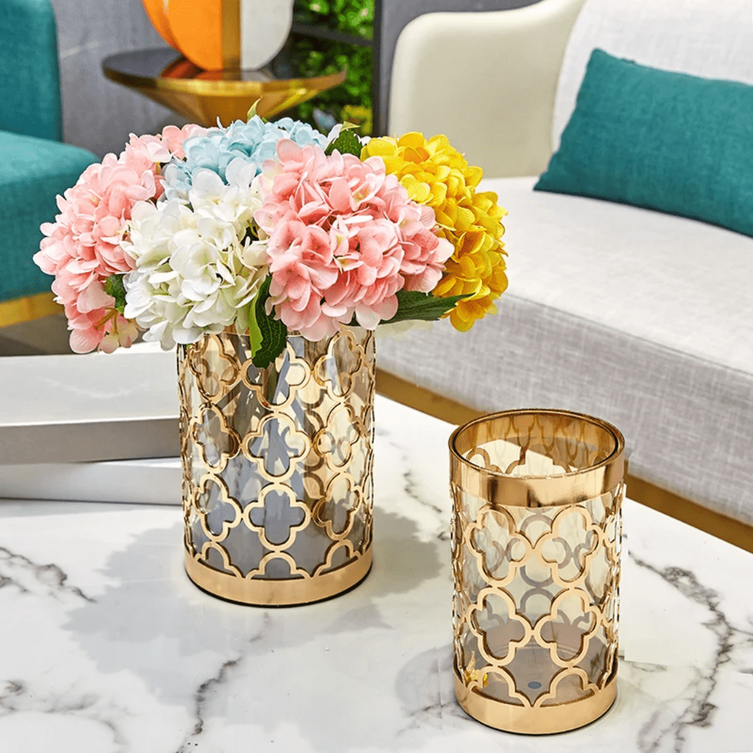 Golden Decorative Flower Vase – Luxury Metal Centerpiece | - Elegant Households KE