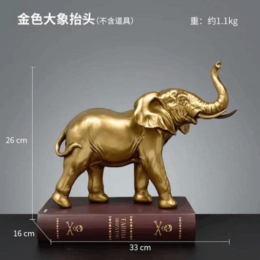 Golden Elephant Figurine with Raised Trunk – Luxury Gold Elephant Statue for Home & Office Décor | Feng Shui Good Luck Ornament | - Elegant Households KE