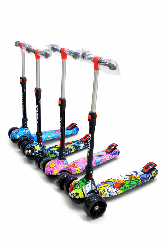 Graffiti Kids Scooter – Foldable with LED Light - Up Wheels | - Elegant Households KE