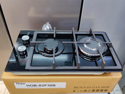 Haier 2 Burner Built - In Gas Hob | Black Glass Cooker | - Elegant Households KE