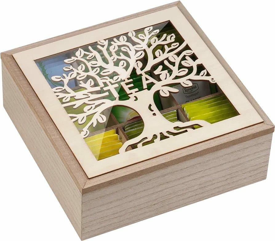 Handmade family tree wooden tea/coffee organizer | - Elegant Households KE