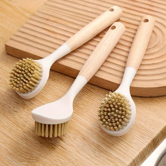 Hard bristle Pot/pan cleaning brush with wooden handle | - Elegant Households KE