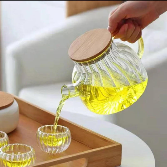 Heat Resistant Borosilicate Glass Teapot with Bamboo Lid | - Elegant Households KE