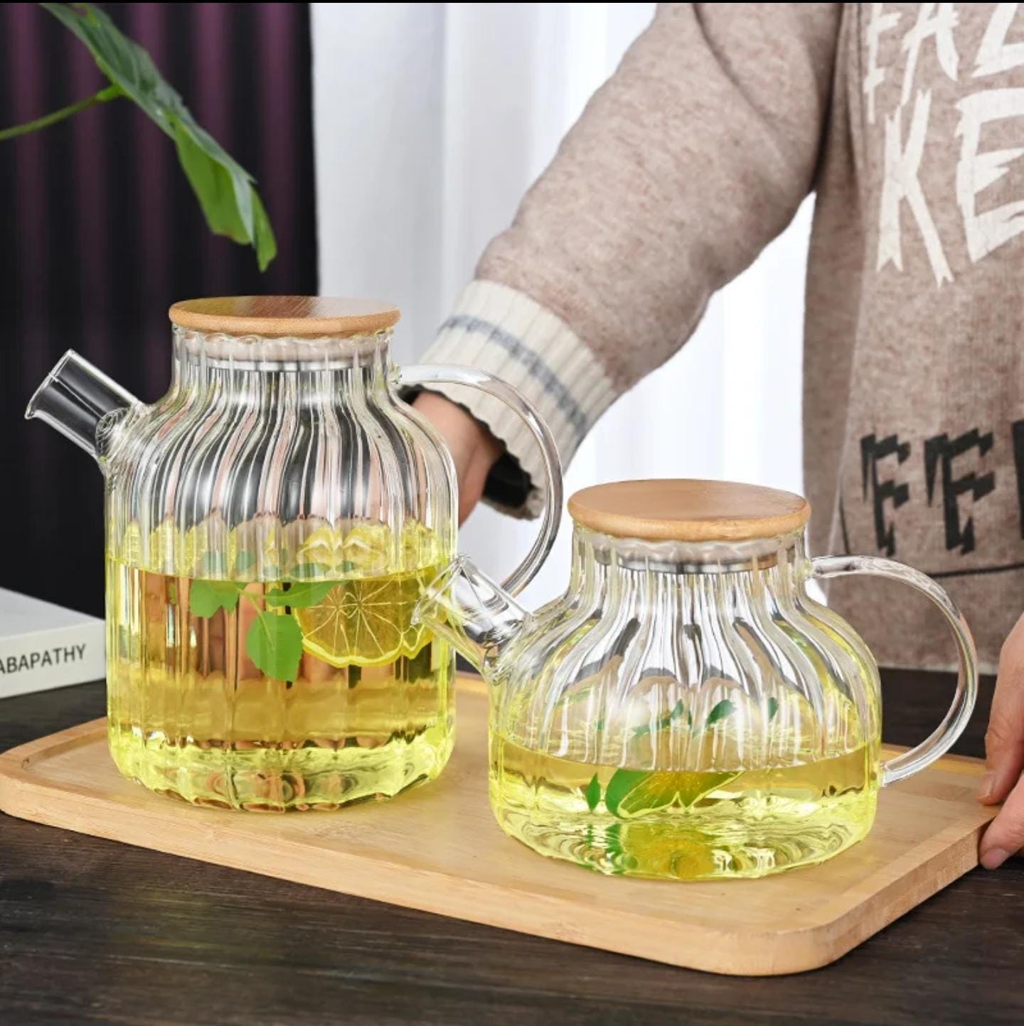 Heat Resistant Borosilicate Glass Teapot with Bamboo Lid | - Elegant Households KE