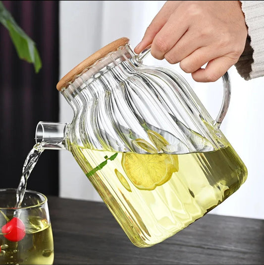 Heat Resistant Borosilicate Glass Teapot with Bamboo Lid | - Elegant Households KE