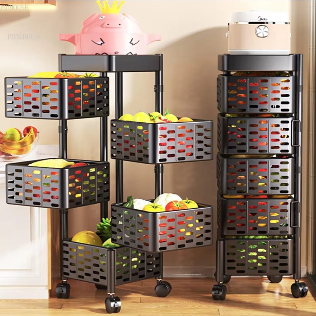Heavy - duty 5tier Square Multi - layer Basket Storage Rack for Fruits and Vegetable | - Elegant Households KE