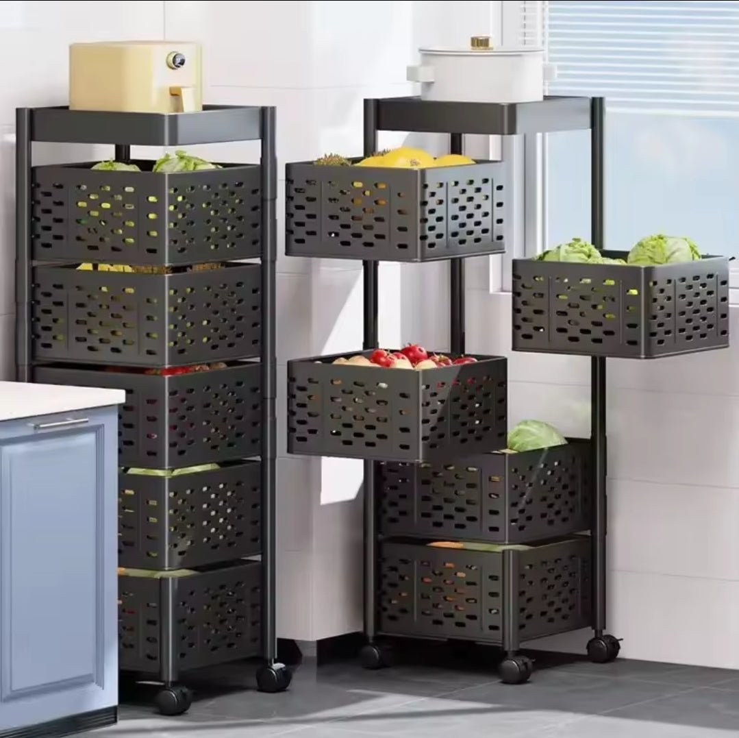Heavy - duty 5tier Square Multi - layer Basket Storage Rack for Fruits and Vegetable | - Elegant Households KE