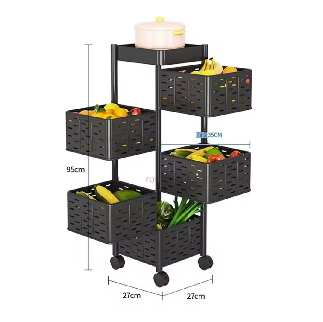 Heavy - duty 5tier Square Multi - layer Basket Storage Rack for Fruits and Vegetable | - Elegant Households KE
