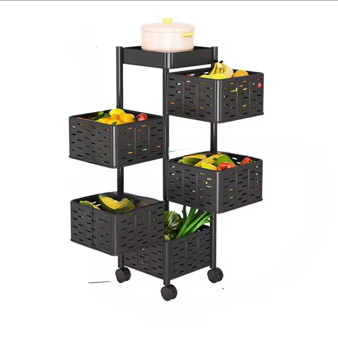 Heavy - duty 5tier Square Multi - layer Basket Storage Rack for Fruits and Vegetable | - Elegant Households KE