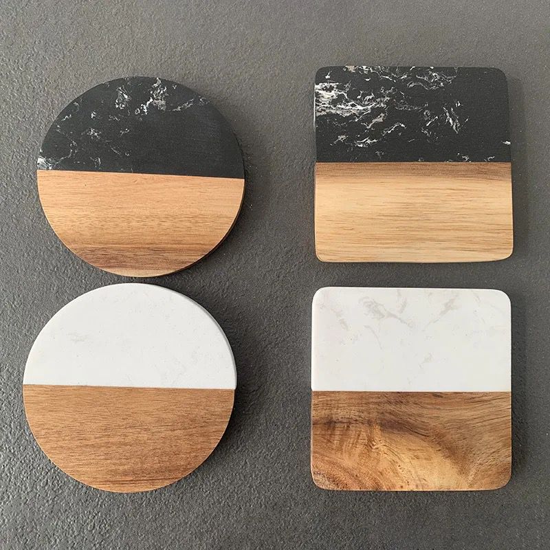 Heavy Marble Wood Splicing Coasters | - Elegant Households KE