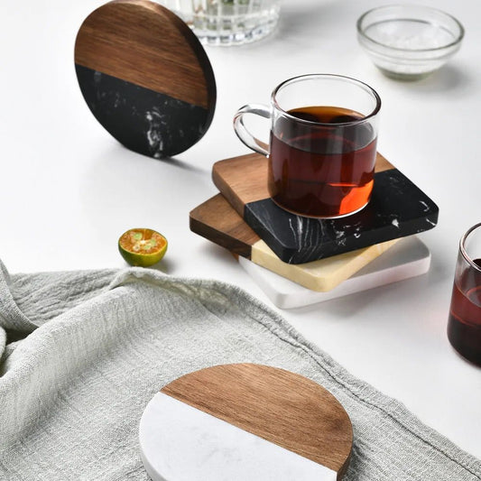 Heavy Marble Wood Splicing Coasters | - Elegant Households KE