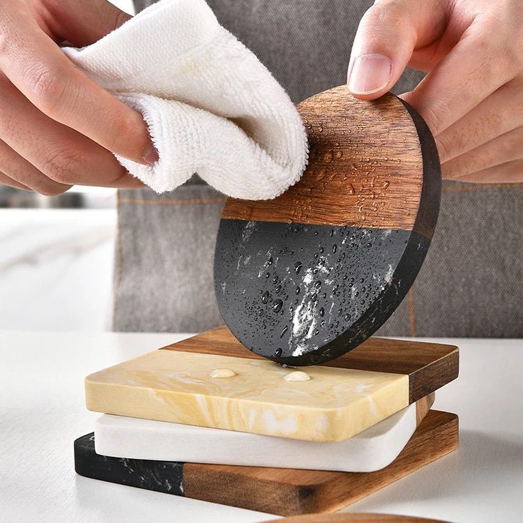 Heavy Marble Wood Splicing Coasters | - Elegant Households KE