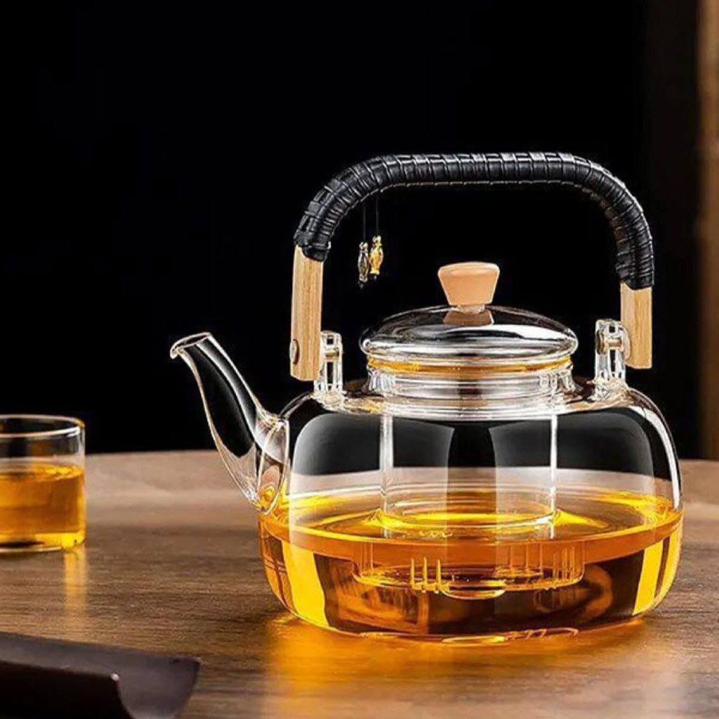 High Borosilicate Glass Tea & Coffee Pot – 1100ml Heat Resistant with Double Glass Filter Infuser | - Elegant Households KE