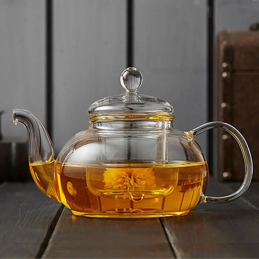 High heat resistant clear borosilicate glass tea pot with infuser  | - Elegant Households KE
