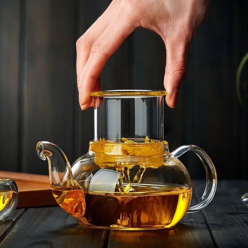 High heat resistant clear borosilicate glass tea pot with infuser  | - Elegant Households KE