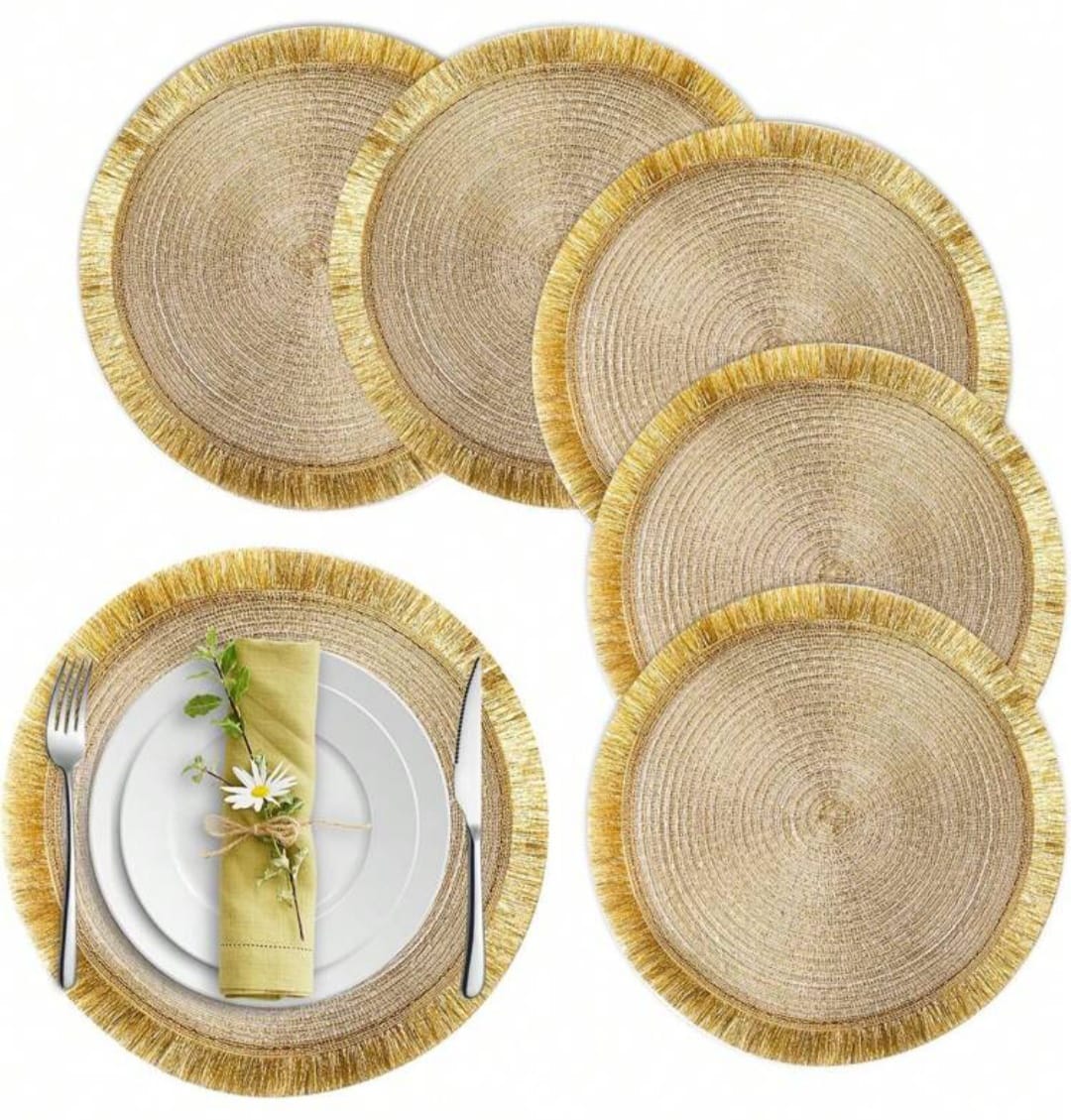 High Quality Round Shimmery Gold Placemats/Tablemats (6pieces) | - Elegant Households KE