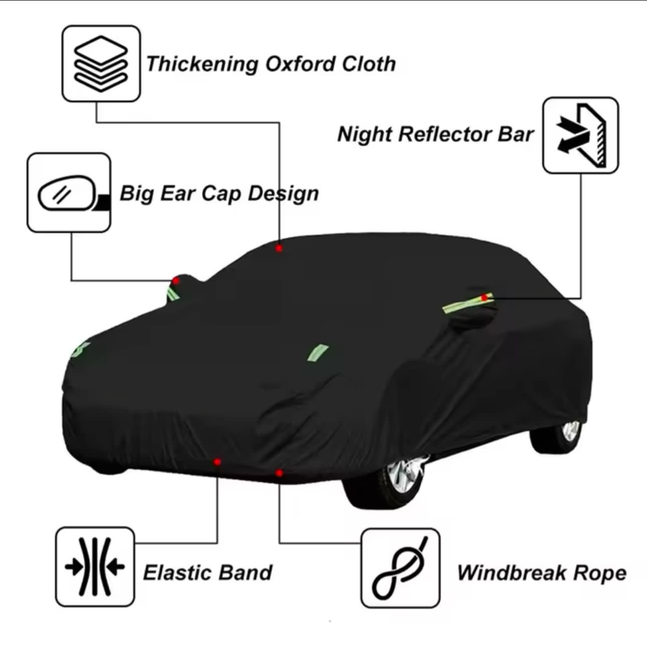 High Quality Universal Grey Car Cover with fleece on the inside part & Has Reflector on the sides | - Elegant Households KE