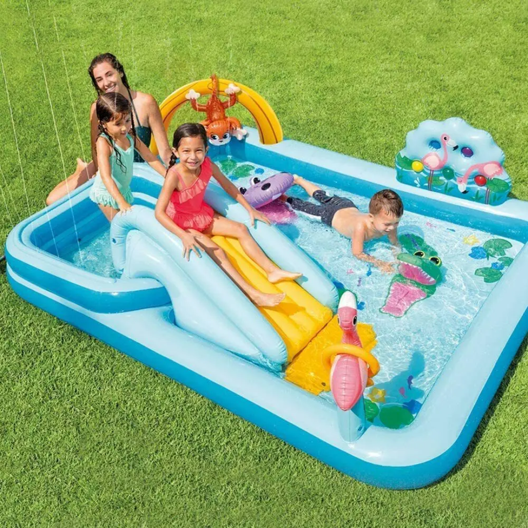 Inflatable Splash Park Pool with Slide and Sprayer for Kids | - Elegant Households KE