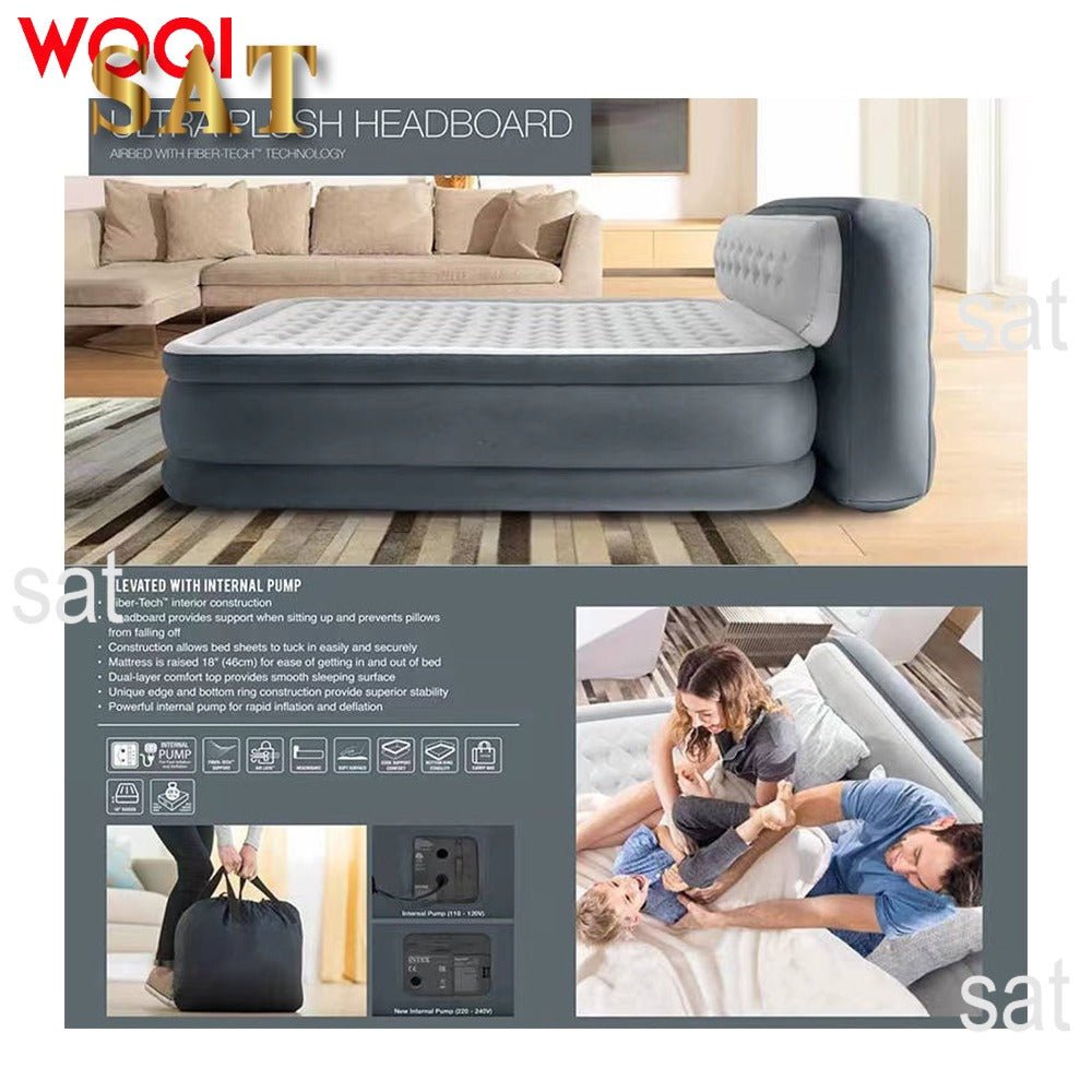 INTEX DURA BEAM AIRBED WITH INBUILT ELECTRIC PUMP AND PLUSH SUPPORTIVE HEADBOARD | - Elegant Households KE