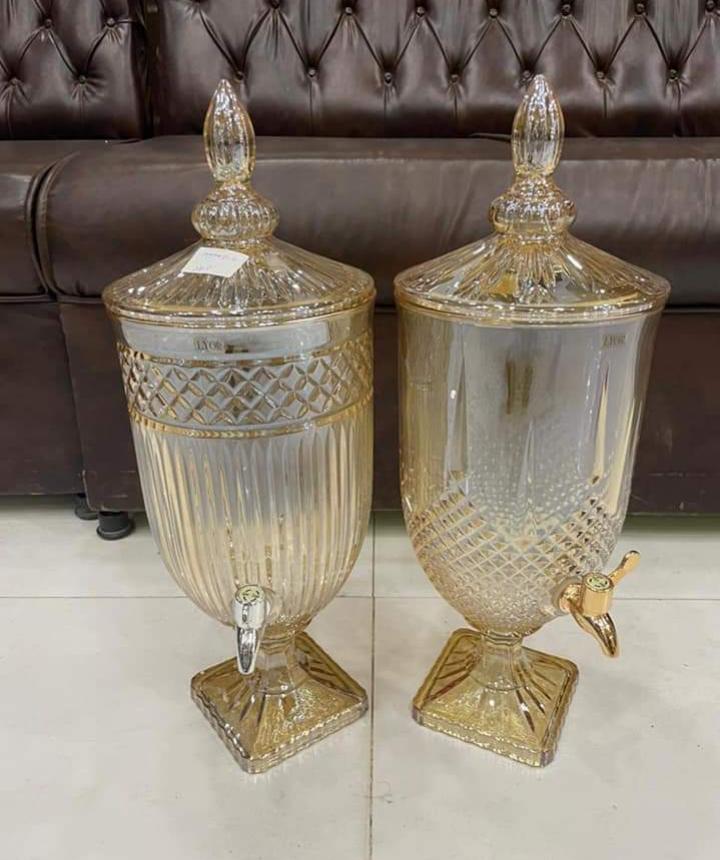 Juice Decanters ,Clear And Gold With A Goldish Tap | - Elegant Households KE