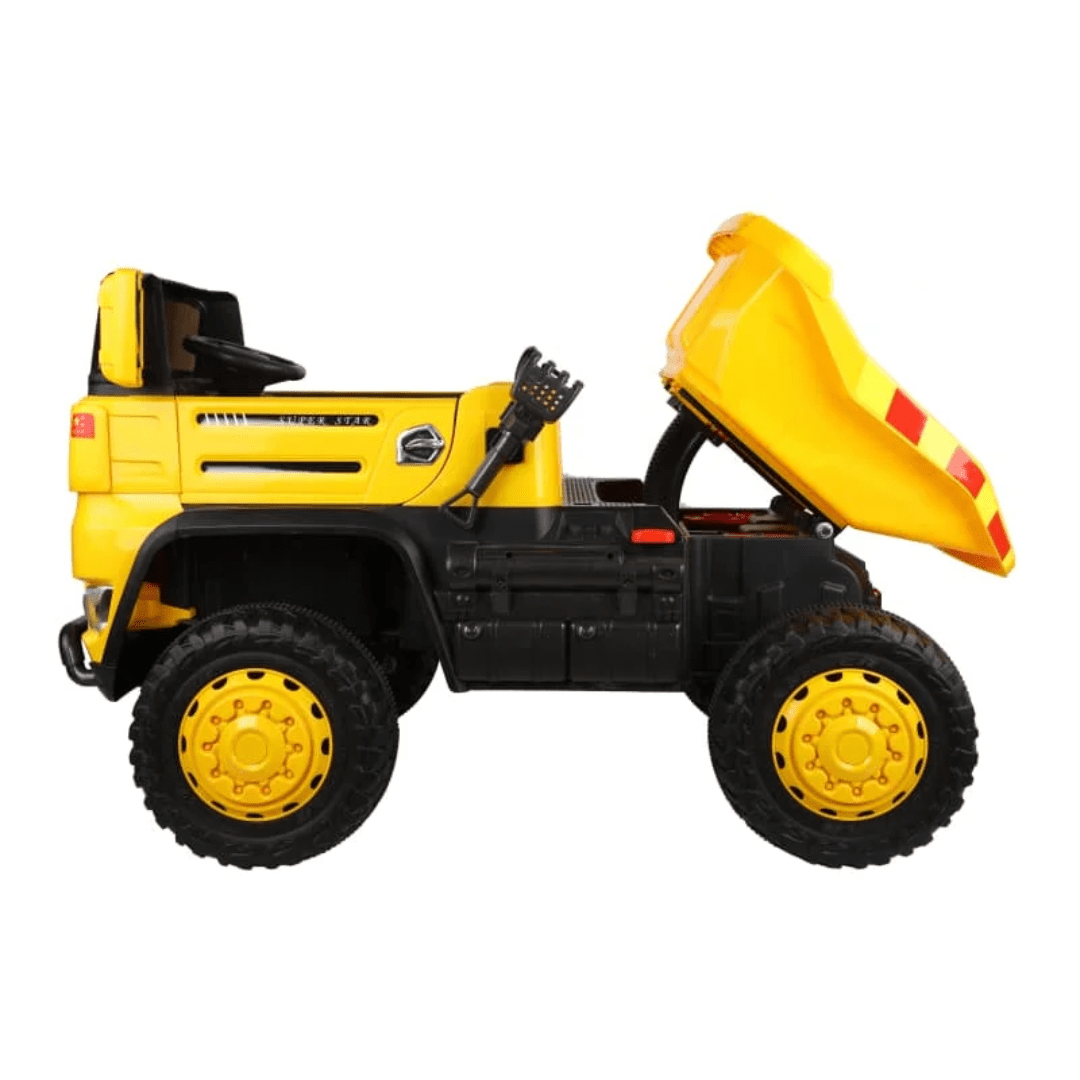Kids Electric Ride - On Dump Truck with Lights, Sounds & Big Wheels | - Elegant Households KE