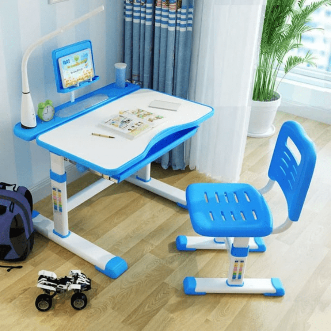 Kids Study Table with Chair and Rechargeable LED Lamp | - Elegant Households KE